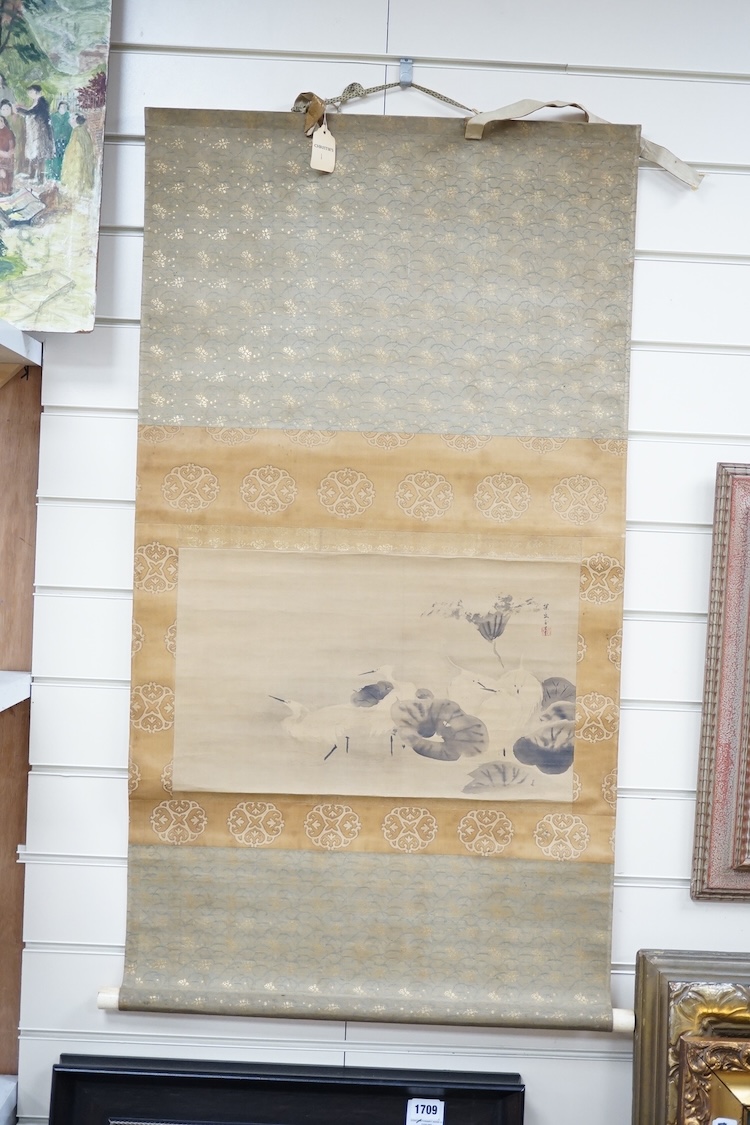 Four Japanese ink scroll paintings on paper, 18th/19th century, widest 59cm, in presentation boxes and cases the majority remounted